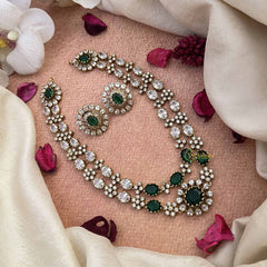 Vriksham Designer Double Layered Look Floral Style Short Neckpiece-White Green-VV2001