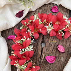 Vriksham Descent Red Floral With Beads Veni Gajra Flower Accessories-H1179