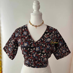Vriksham Premium Floral Printed Readymade Blouse-Kalamkari Print-Black-VS4520