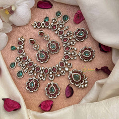 Vriksham Bridal Floral Elegant Look Style Short Neckpiece-White Green & Red-VV2003