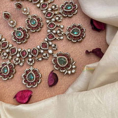 Vriksham Bridal Floral Elegant Look Style Short Neckpiece-White Green & Red-VV2003