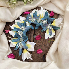 Vriksham Crimson Charm Aqua Blue& White Flower Gajra With Buds Flower Accessories-H1169