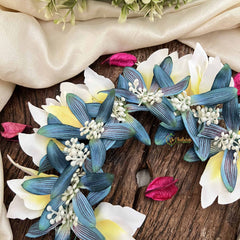 Vriksham Crimson Charm Aqua Blue& White Flower Gajra With Buds Flower Accessories-H1169
