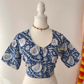 Vriksham Premium Floral Printed Readymade Blouse-Kalamkari Print-Light Blue-VS4517