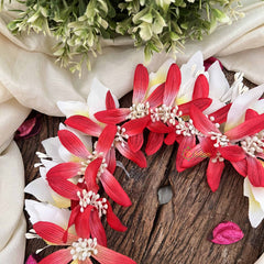 Vriksham Crimson Charm Red & White Flower Gajra With Buds Flower Accessories-H1167
