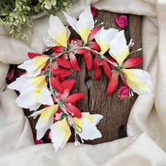 Vriksham Crimson Charm Red & White Flower Gajra With Buds Flower Accessories-H1167