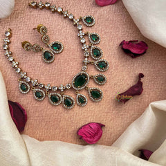 Vriksham Minimalist Pear Style Emerald Look Style Short Neckpiece-VV2005