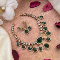 Vriksham Minimalist Pear Style Emerald Look Style Short Neckpiece-VV2005