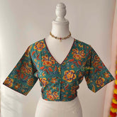 Vriksham Premium Floral Printed Readymade Blouse-Kalamkari Print-Aqua Green-VS4519