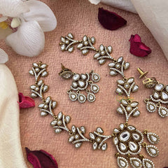 Vriksham Designer Leaf Style AD Stone Short Neckpiece-White-G21067