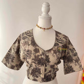 Vriksham Premium Floral Printed Readymade Blouse-Kalamkari Print-Black & Off White White-VS4525