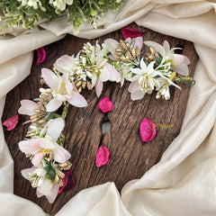 Vriksham White & Baby Pink Floral With Beads Veni-Flower Accessories-H1172