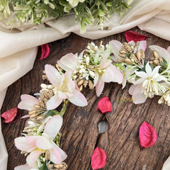 Vriksham White & Baby Pink Floral With Beads Veni-Flower Accessories-H1172