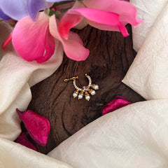 Premium Red White Floral AD Stone Nath / Nose pin-Pearl-G13864