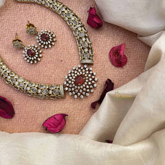 Vriksham Elegant Sparkle Style Red Ruby Hasli Neckpiece-VV2008