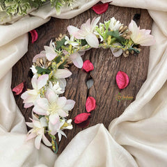 Vriksham White & Baby Pink Floral With Beads Veni-Flower Accessories-H1172