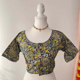 Vriksham Premium Floral Print Readymade Blouse -Kalamkari Print -Yellow-VS5087