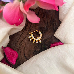 Gold Alike AD Stone Nath / Nose pin-Red White-Pearl-G13902