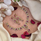 Vriksham Pear Drop Style AD Stone Short Neckpiece-Red-G21073