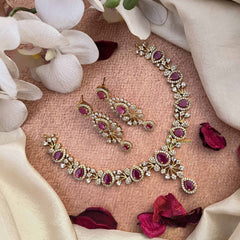 Vriksham Pear Drop Style AD Stone Short Neckpiece-Red-G21073