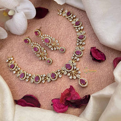 Vriksham Pear Drop Style AD Stone Short Neckpiece-Red-G21073