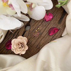 Vriksham Antique Floral Golden Naths/Nose pin-Red-G17470