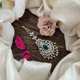 Vriksham Teardrop Shine AD Stone Maang Tikka-Green-G19475