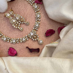 Vriksham Pear Drop Style AD Stone Short Neckpiece-White-G21072