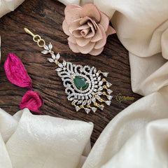 Vriksham Teardrop Shine AD Stone Maang Tikka-Green-G19475