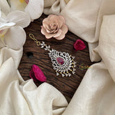 Vriksham Teardrop Shine AD Stone Maang Tikka-Red-G19476