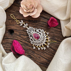 Vriksham Teardrop Shine AD Stone Maang Tikka-Red-G19476