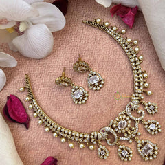 Vriksham Unique Elephant Style AD Stone Hasli Choker-White-Pearls-G21069