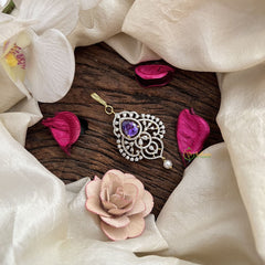 Vriksham Crystal Shine AD Stone Maang Tikka-Purple-Pearl-G19486