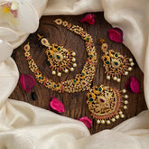 Vriksham Gold Look Alike Dual Peacock Matt Finish Short Neckpiece-G13268