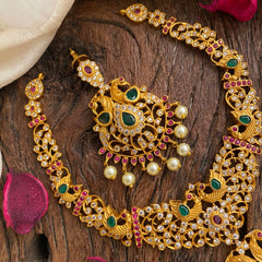 Vriksham Gold Look Alike Dual Peacock Matt Finish Short Neckpiece-G13268