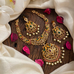 Vriksham Gold Look Alike Dual Peacock Matt Finish Short Neckpiece-G13268