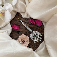 Vriksham Royal Amethyst AD Stone Maang Tikka-Pastel Green-Pearl-G19474