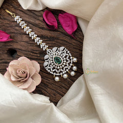 Vriksham Royal Amethyst AD Stone Maang Tikka-Pastel Green-Pearl-G19474