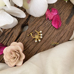 Vriksham Elegant Floral Golden Naths/Nose pin-Red White & Green-G17490