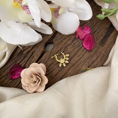 Vriksham Elegant Floral Golden Naths/Nose pin-White-G17488