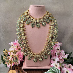 Vriksham Precious Kemp Stone Green Coin with Peacock Design Bridal Set-G18655