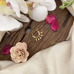 Vriksham Elegant Golden Look Alike Naths/Nose pin-Pearl-Red White & Green-G17510