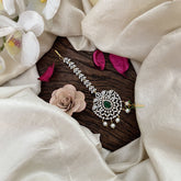 Vriksham Royal Amethyst AD Stone Maang Tikka-Green-Pearl-G19473