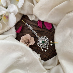 Vriksham Royal Amethyst AD Stone Maang Tikka-Green-Pearl-G19473