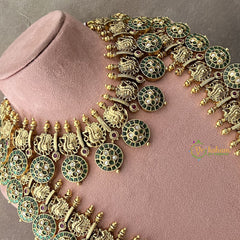 Vriksham Precious Kemp Stone Green Coin with Peacock Design Bridal Set-G18655