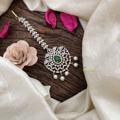 Vriksham Royal Amethyst AD Stone Maang Tikka-Green-Pearl-G19473