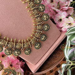 Vriksham Precious Kemp Stone Green Coin with Peacock Design Bridal Set-G18655