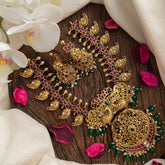 Vriksham Dual Peacock Maanga Short Neckpiece-Green Bead-G12939