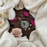 Vriksham Crystal Heart Rosette Bridal AD Stone Maang Tikka-Pastel Green-Pearl-G19479