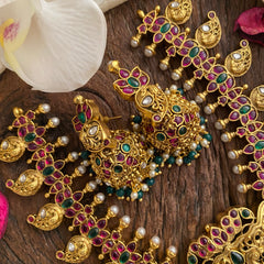 Vriksham Dual Peacock Maanga Short Neckpiece-Green Bead-G12939